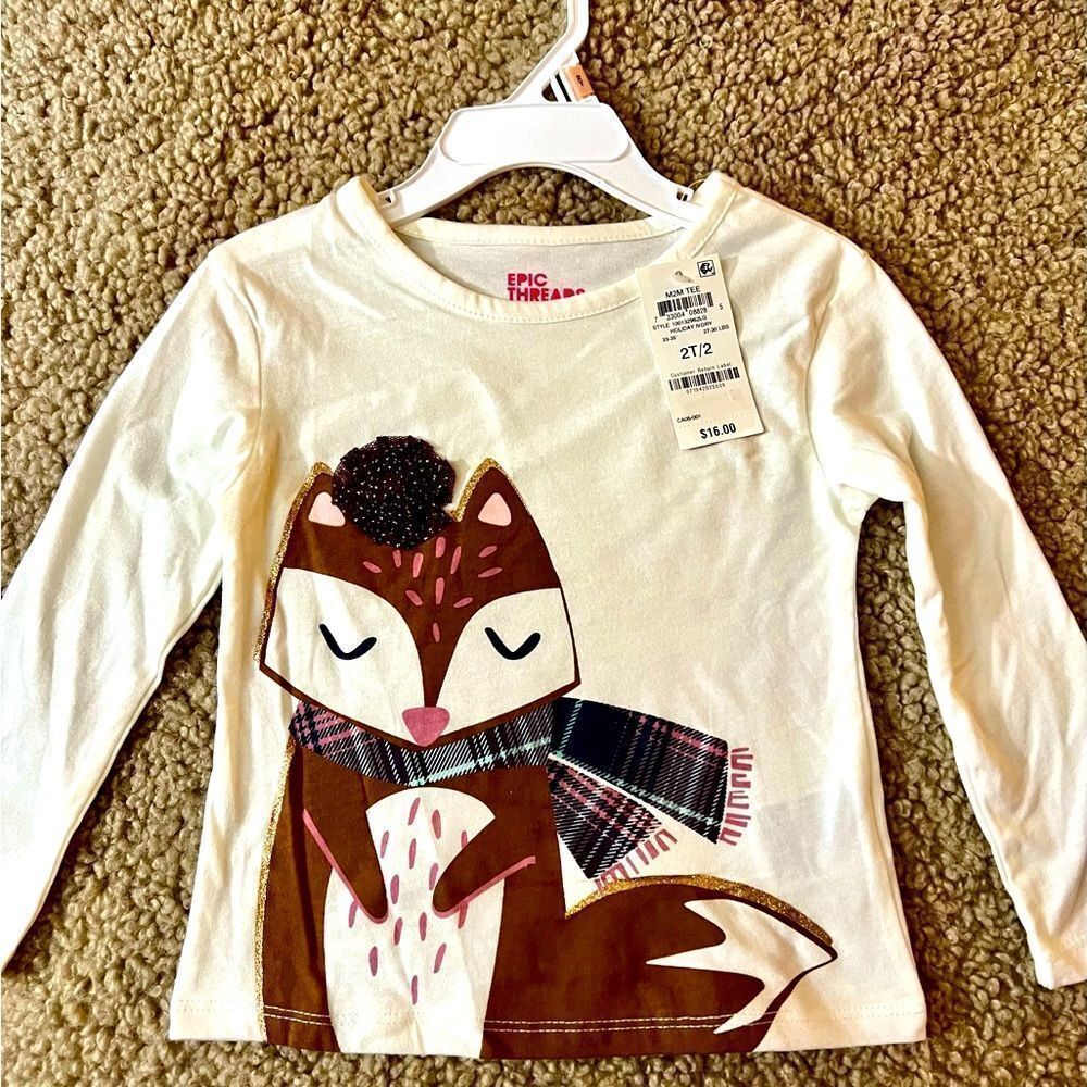 Epic Threads Girls Holiday Ivory Fox Top Girls Sz 2T